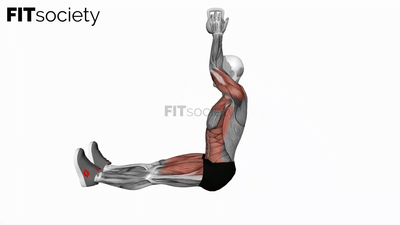 Sit-up avec poussée au-dessus de la tête avec kettlebell