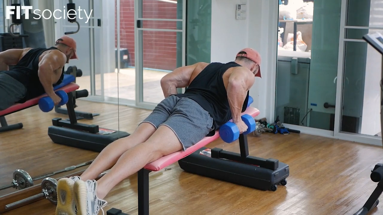 Dumbbell Rows Lying on Bench