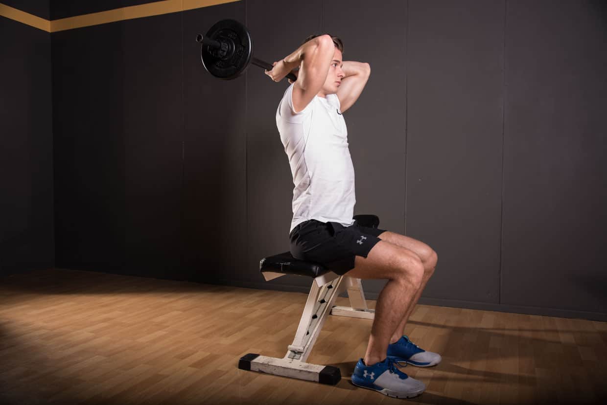 Barbell Seated Overhead Triceps Extension