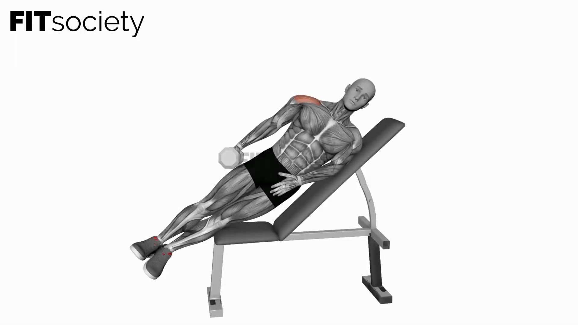 Elevación lateral unilateral con mancuerna en banco inclinado