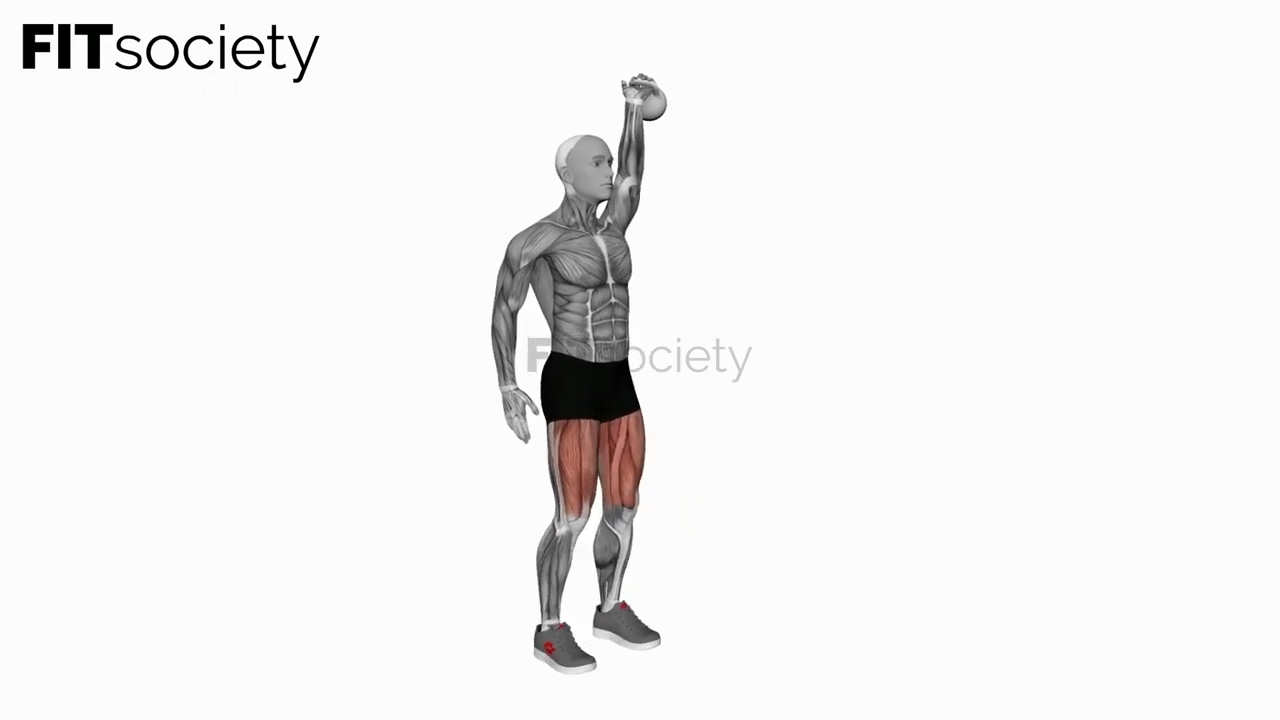 Zancada por encima de la cabeza con un brazo y kettlebell