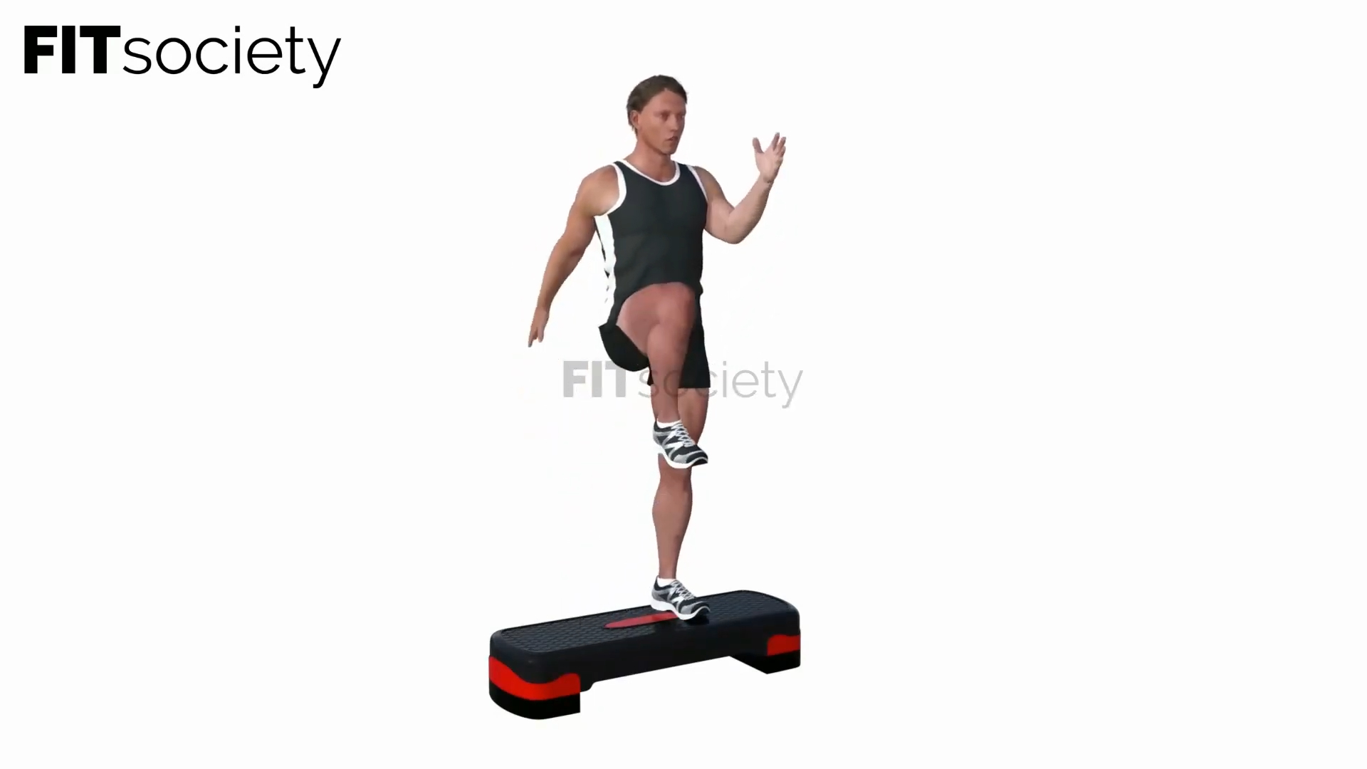 Subidas al step con elevación alta de rodilla V2