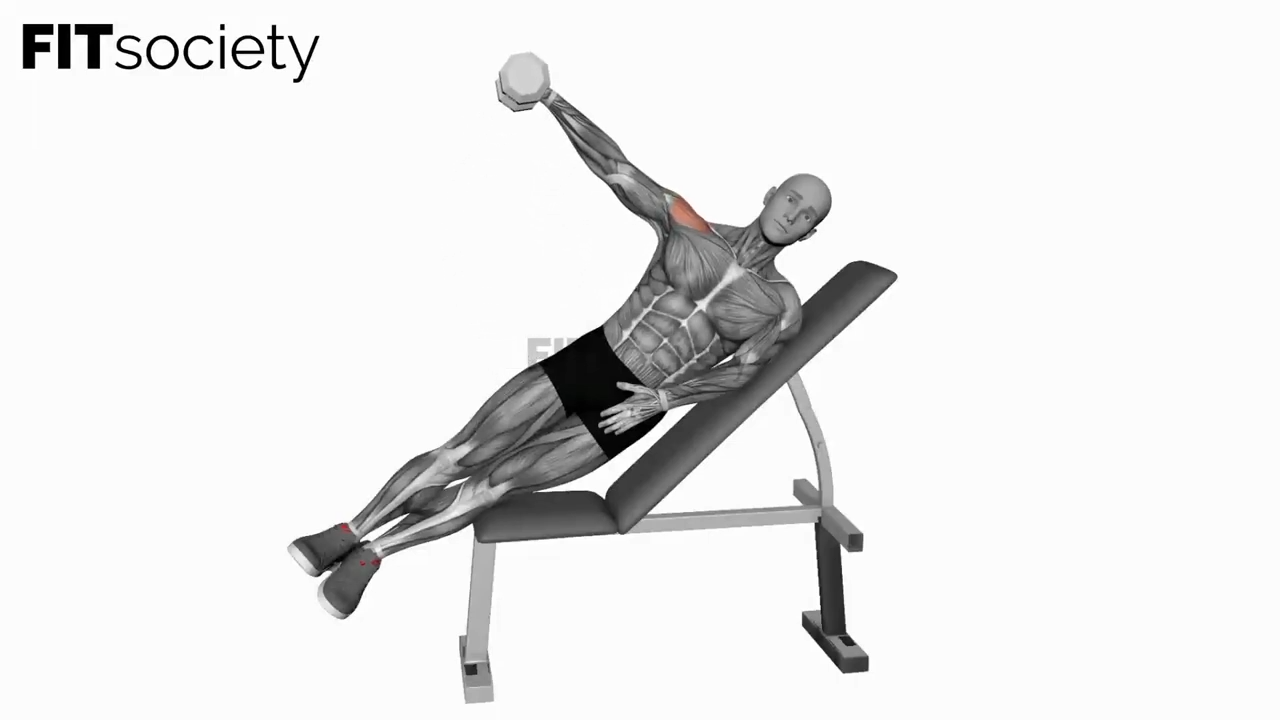 Elevación lateral unilateral con mancuerna en banco inclinado