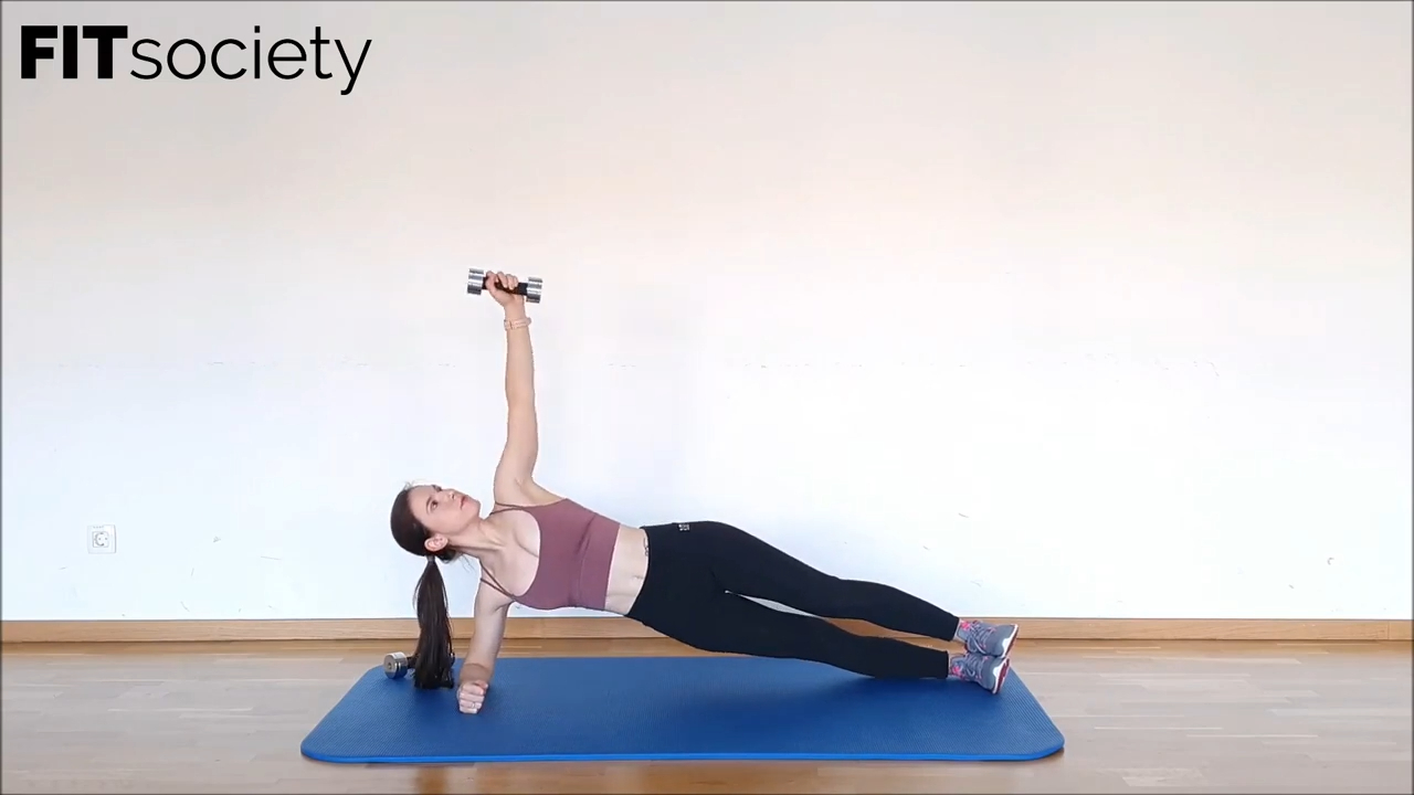Seitliche Plank-Rotation mit Kurzhantel