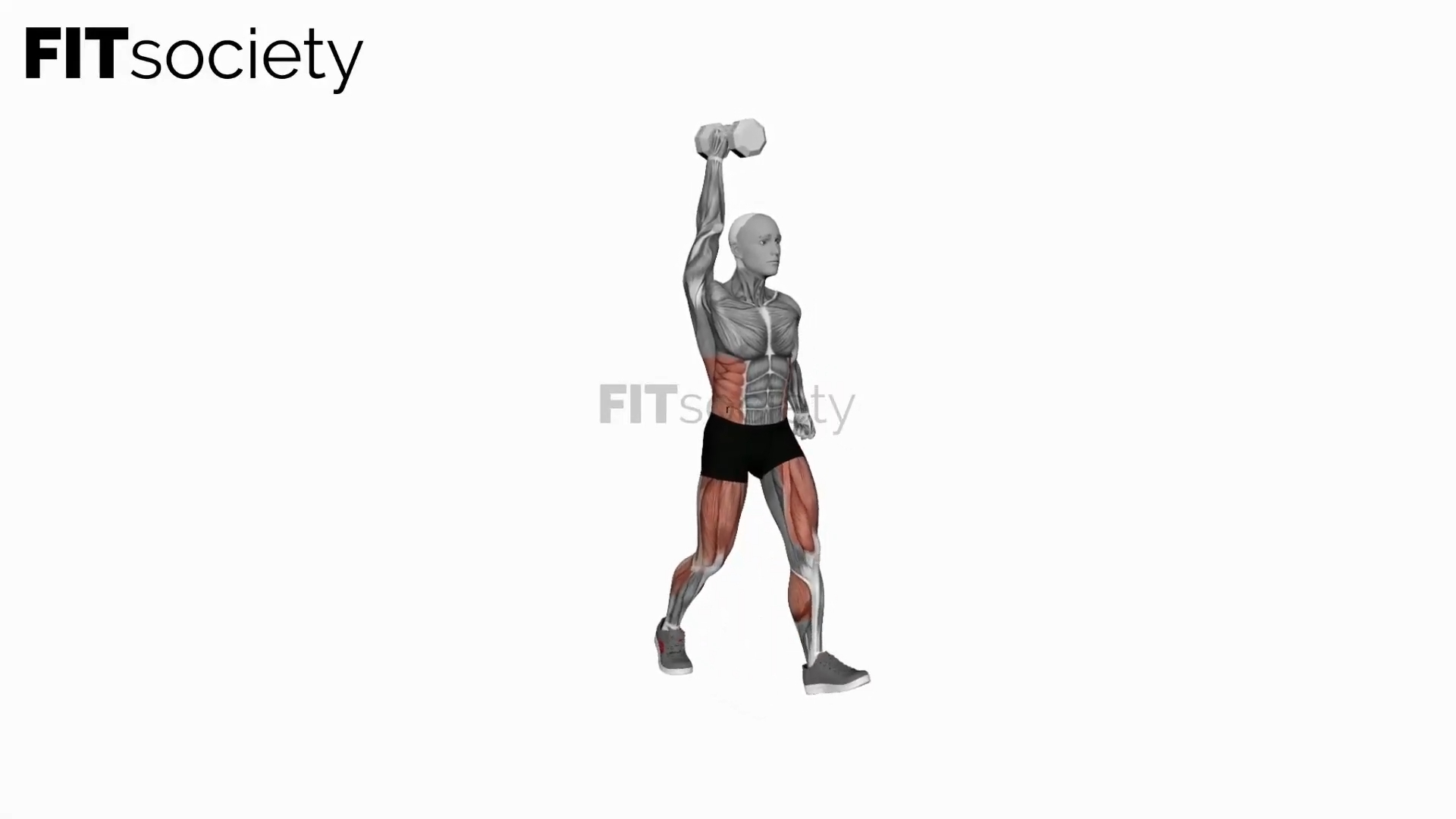 Caminata unilateral por encima de la cabeza con mancuerna