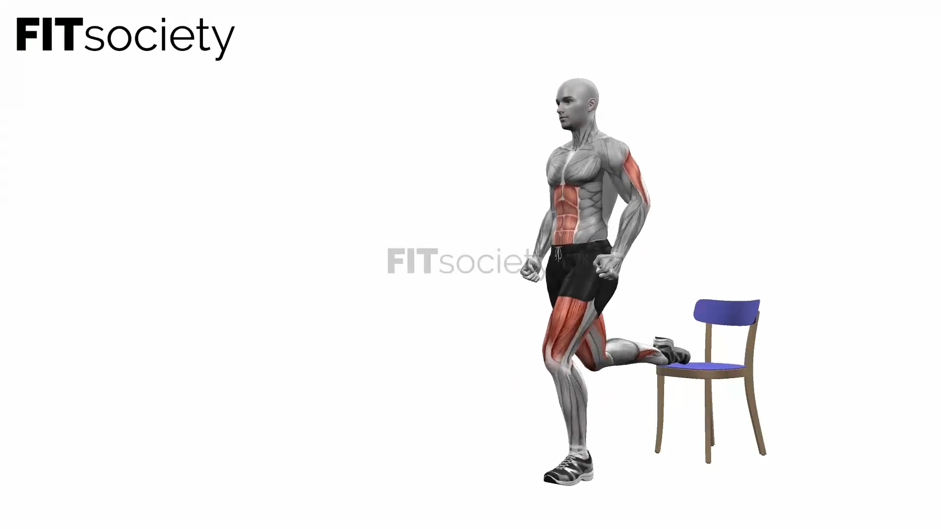 Bulgarian Split Squat an der Stuhlkante mit dem eigenen Körpergewicht, rechtes Bein