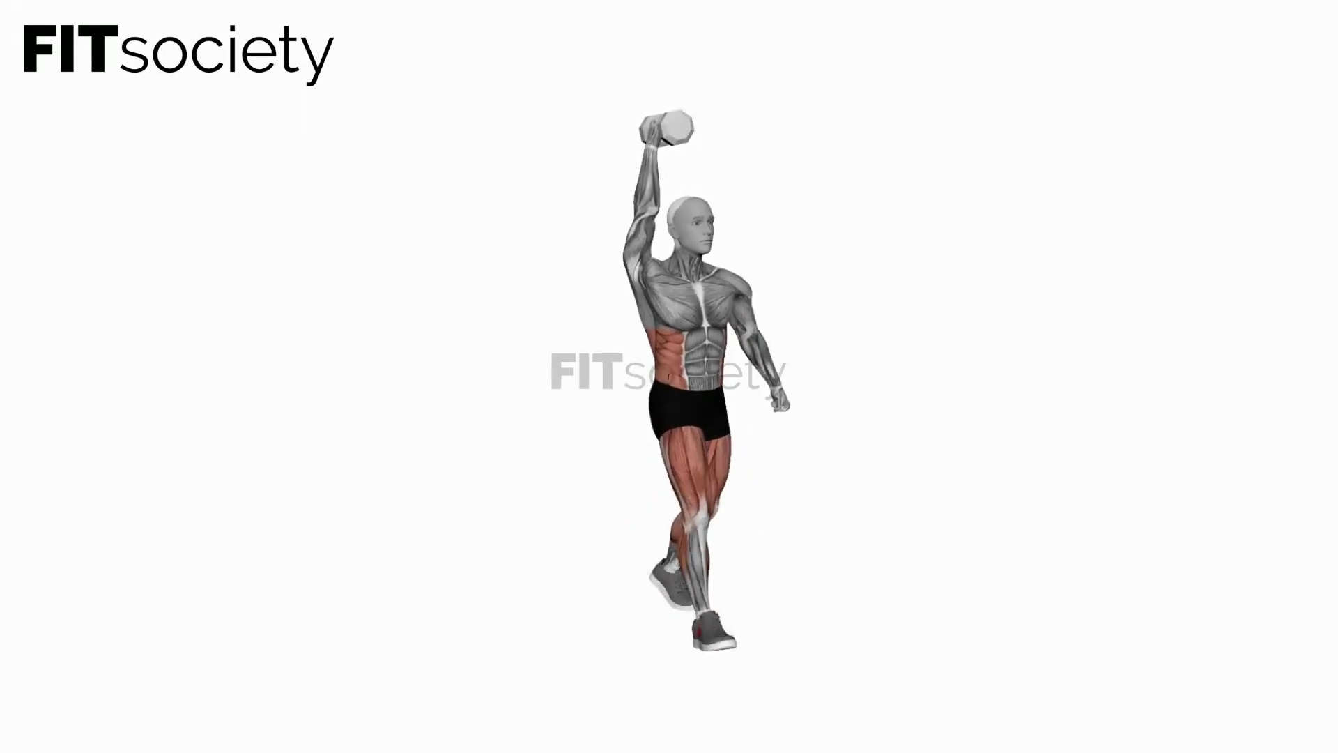 Caminata unilateral por encima de la cabeza con mancuerna