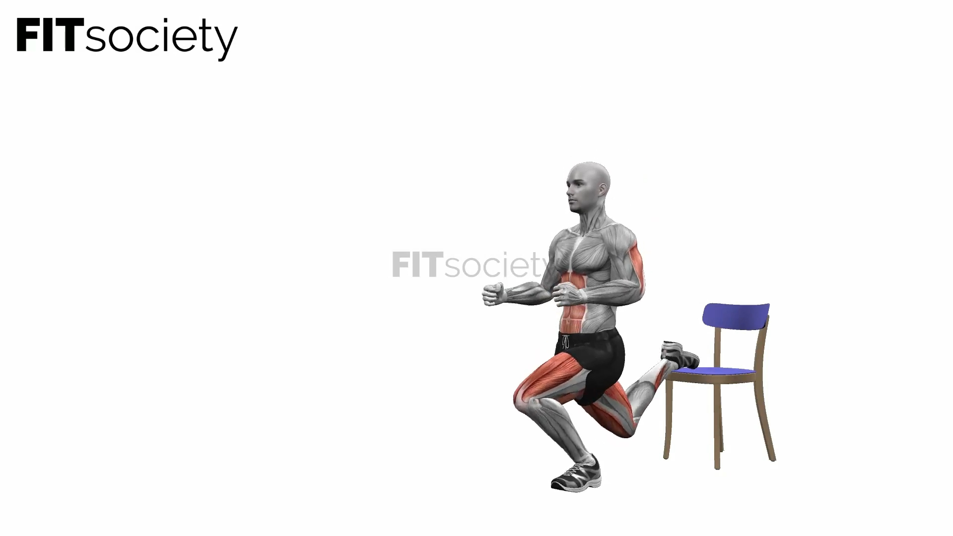 Bulgarian Split Squat an der Stuhlkante mit dem eigenen Körpergewicht, rechtes Bein