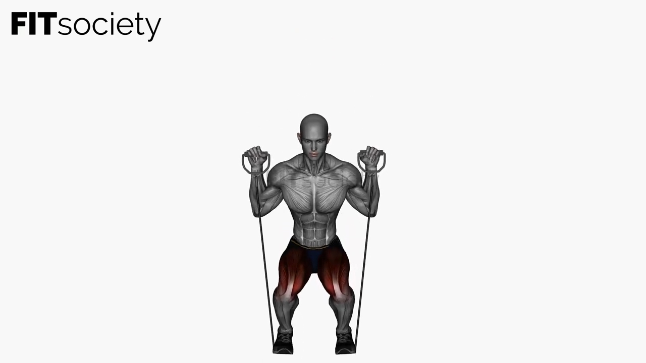 Narrow Stance Squats With Resistance Band