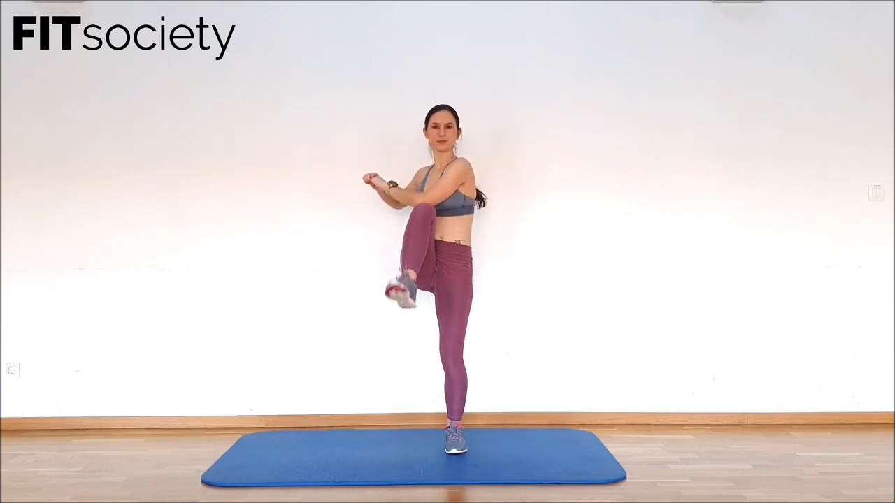Elevación de rodilla con giro