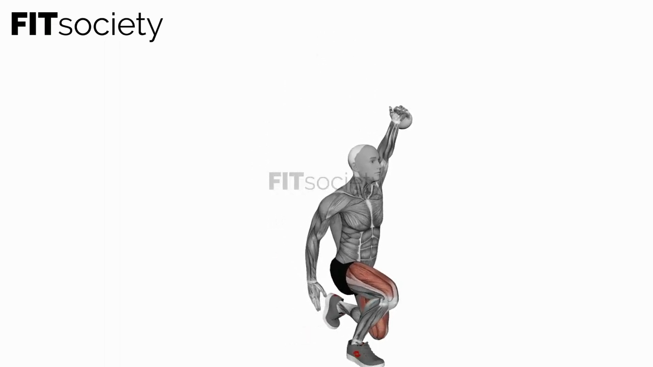 Zancada por encima de la cabeza con un brazo y kettlebell